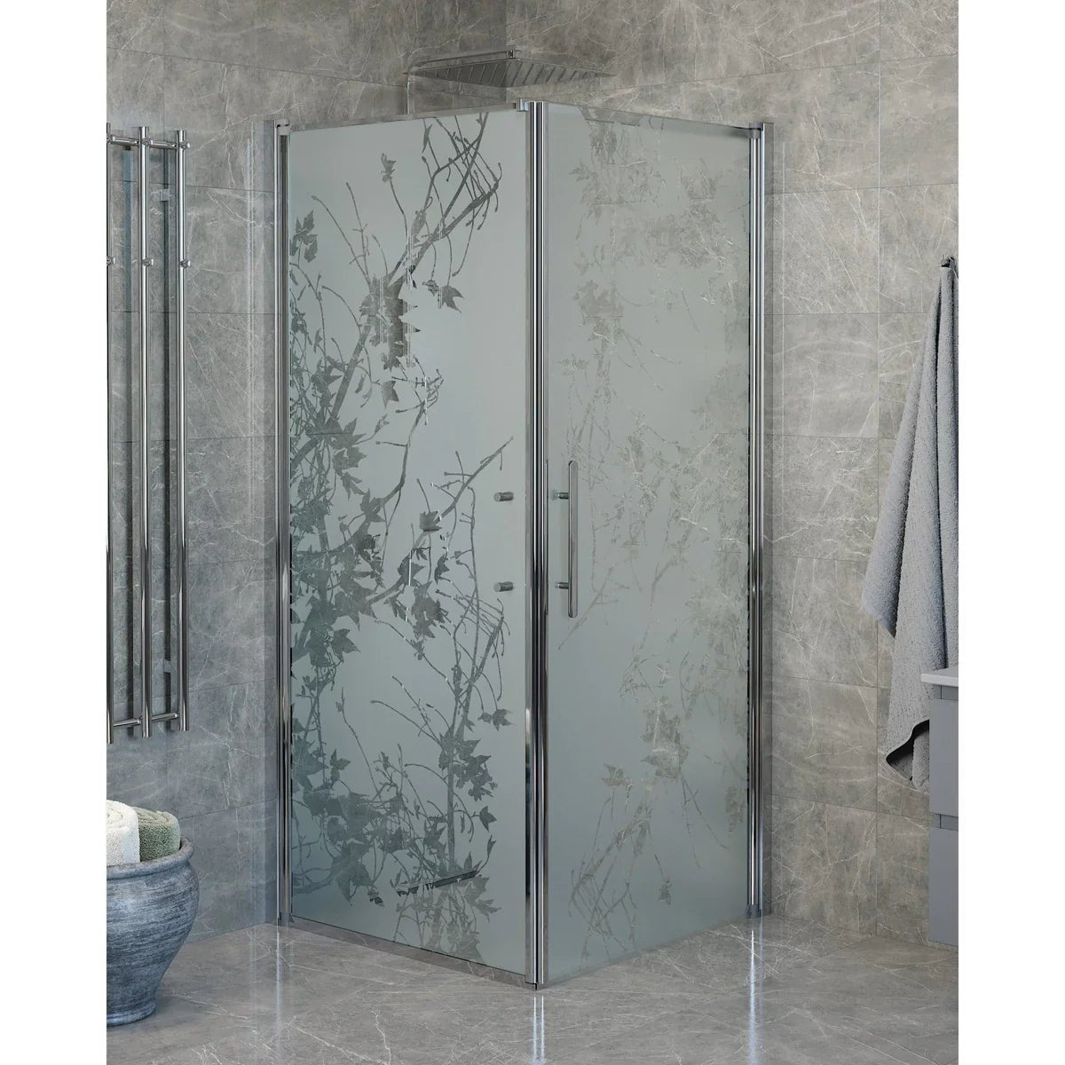 Vänern Duschhörn, Dörr + Vägg, Frostat Decor Glas, Krom Profil - Duschhörna - BATH DELUXE - PRESTIGE - 40 - 101 - 01 - 54 - 00 - BATHDELUXE SWEDEN