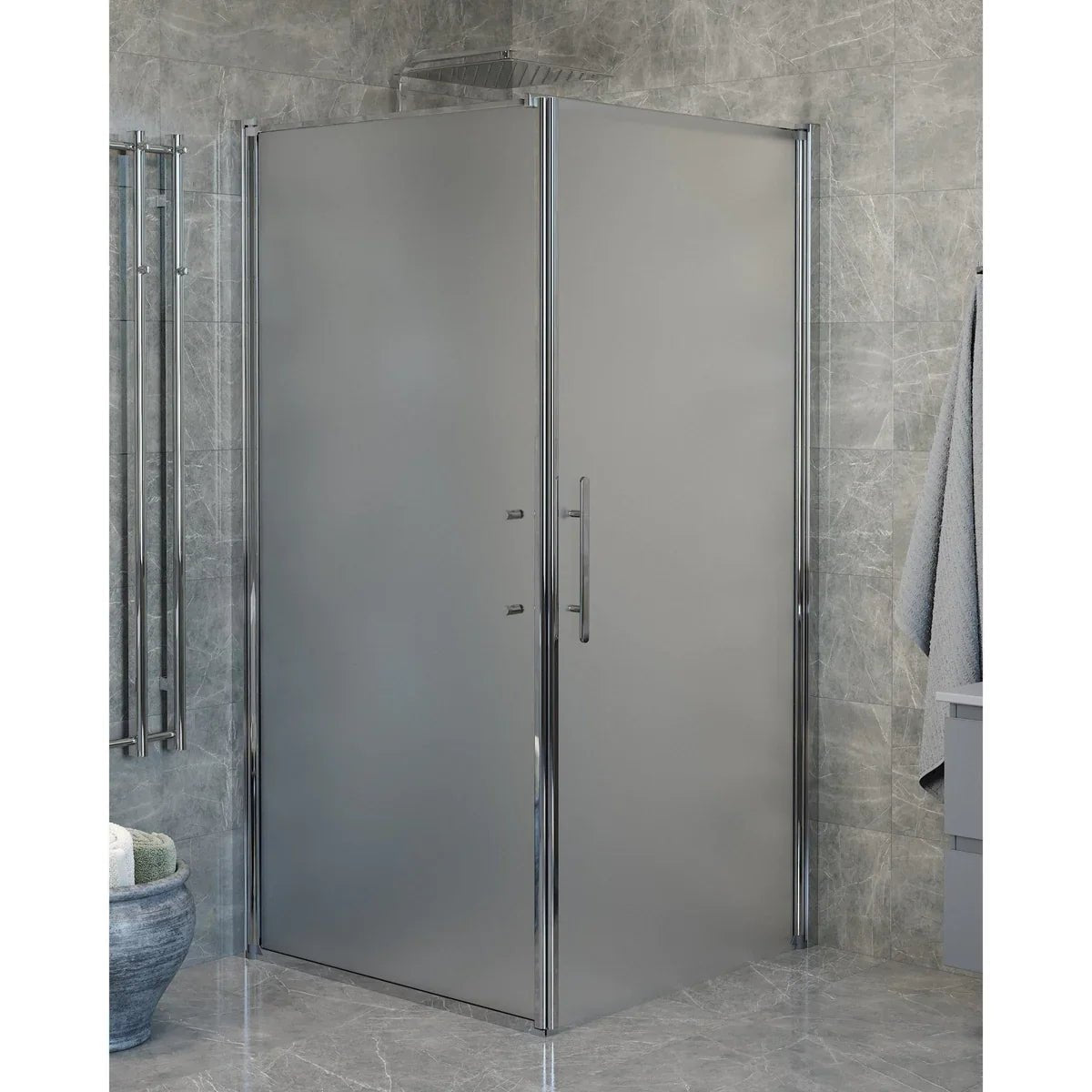 Vänern Duschhörn, Dörr + Vägg, Frostat Glas, Krom Profil - Duschhörna - BATH DELUXE - PRESTIGE - 40 - 101 - 01 - 55 - 00 - BATHDELUXE SWEDEN