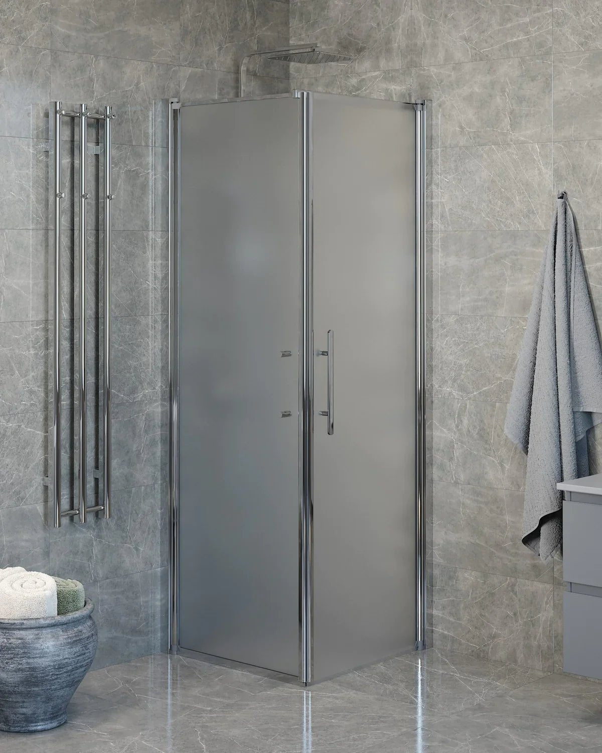 Vänern Duschhörn, Dörr + Vägg, Frostat Glas, Krom Profil - Duschhörna - BATH DELUXE - PRESTIGE - 40 - 707 - 01 - 55 - 00 - BATHDELUXE SWEDEN