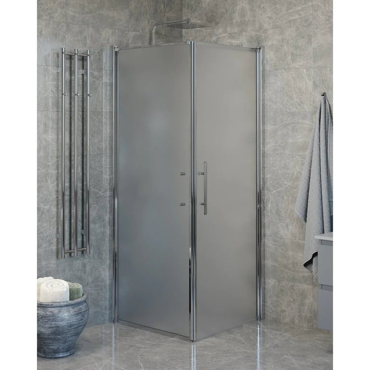 Vänern Duschhörn, Dörr + Vägg, Frostat Glas, Krom Profil - Duschhörna - BATH DELUXE - PRESTIGE - 40 - 808 - 01 - 55 - 00 - BATHDELUXE SWEDEN