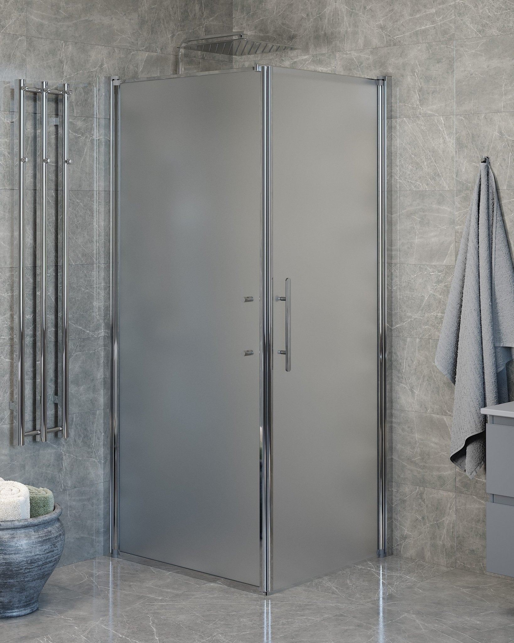 Vänern Duschhörn, Dörr + Vägg, Frostat Glas, Krom Profil - Duschhörna - BATH DELUXE - PRESTIGE - 40 - 908 - 01 - 55 - 00 - BATHDELUXE SWEDEN