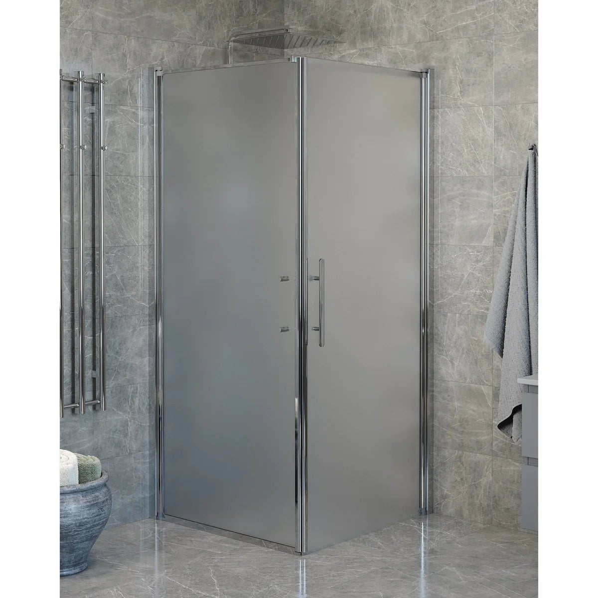 Vänern Duschhörn, Dörr + Vägg, Frostat Glas, Krom Profil - Duschhörna - BATH DELUXE - PRESTIGE - 40 - 909 - 01 - 55 - 00 - BATHDELUXE SWEDEN