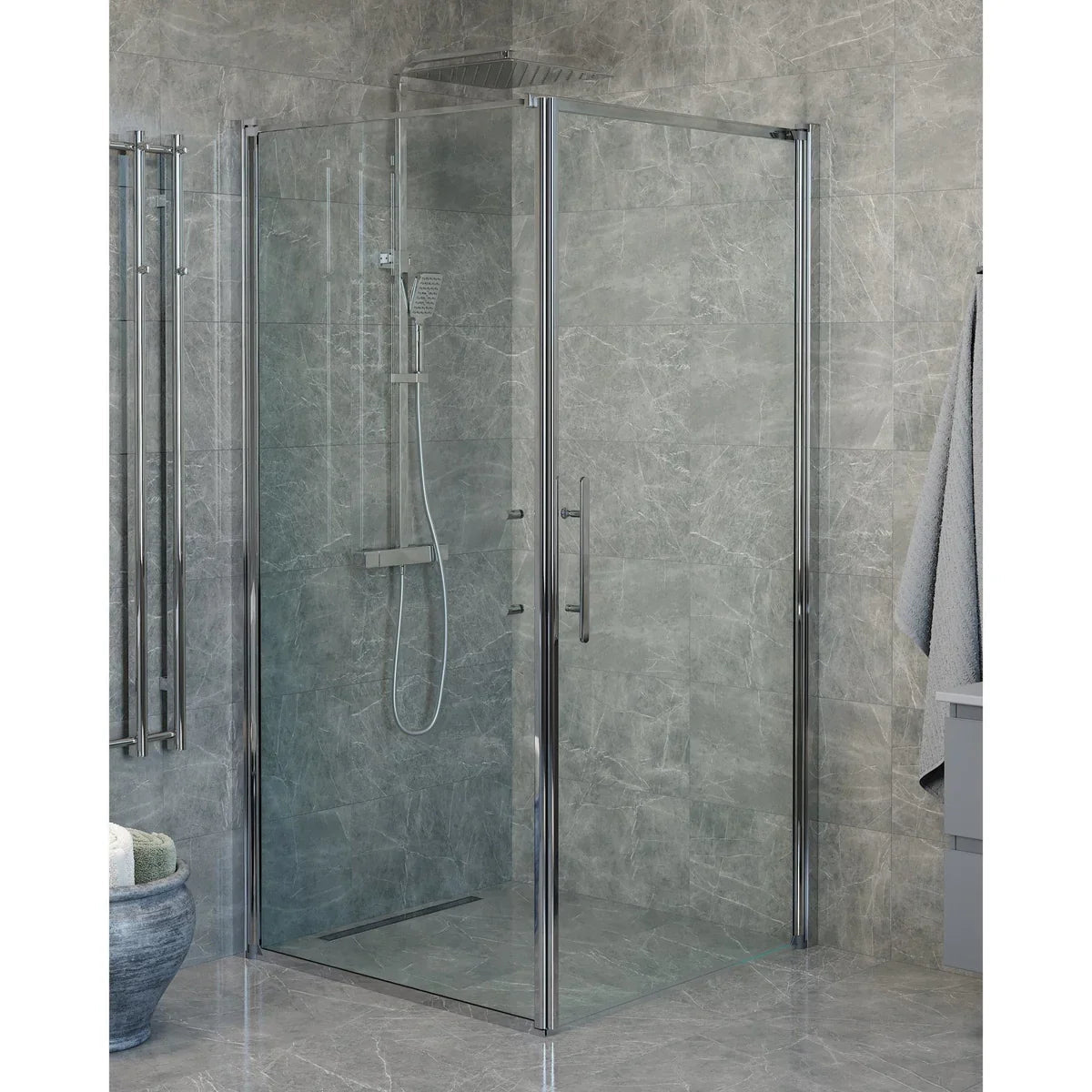 Vänern Duschhörn, Dörr + Vägg, Klarglas, Krom Profil - Duschhörna - BATH DELUXE - PRESTIGE - 40 - 101 - 01 - 50 - 00 - BATHDELUXE SWEDEN