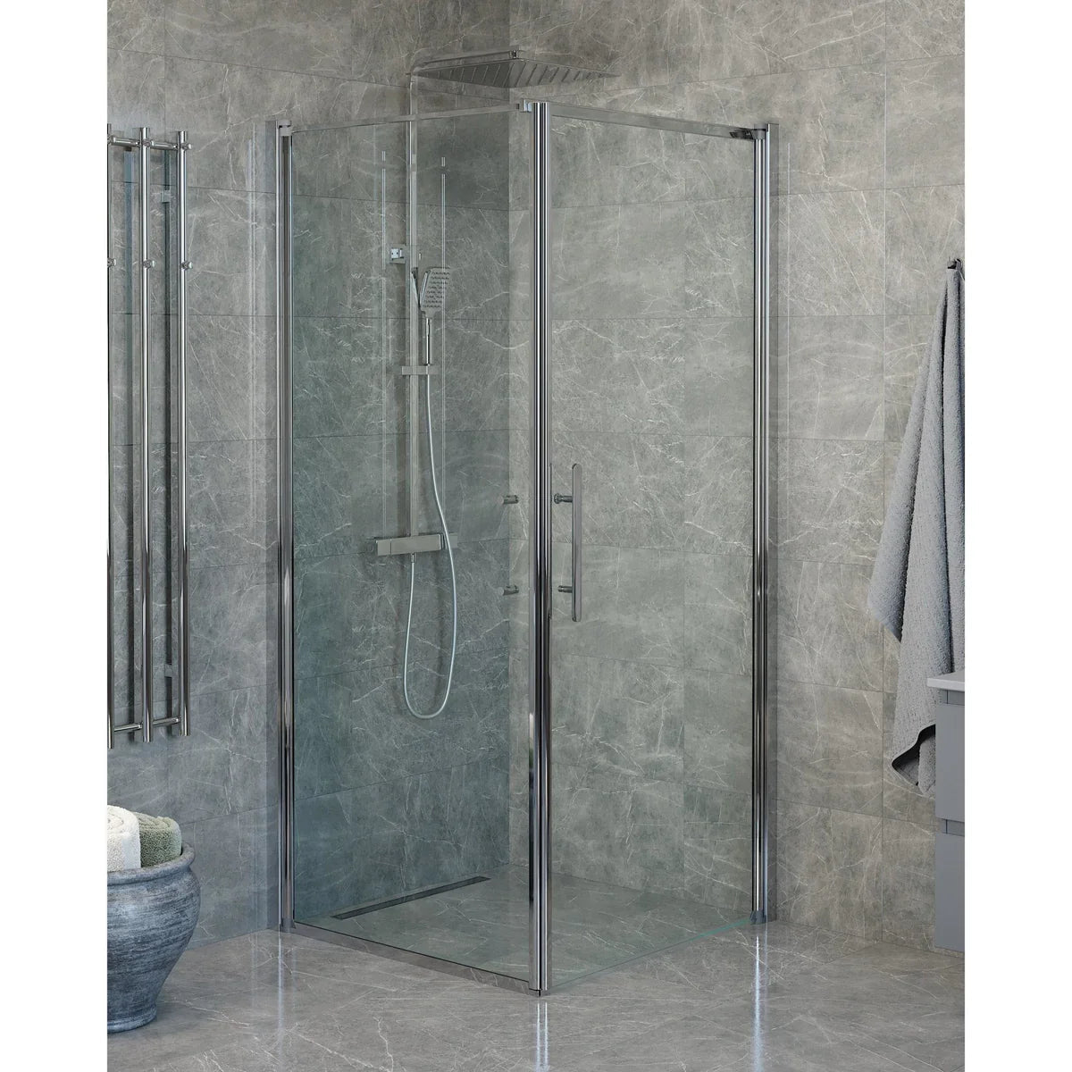 Vänern Duschhörn, Dörr + Vägg, Klarglas, Krom Profil - Duschhörna - BATH DELUXE - PRESTIGE - 40 - 909 - 01 - 50 - 00 - BATHDELUXE SWEDEN