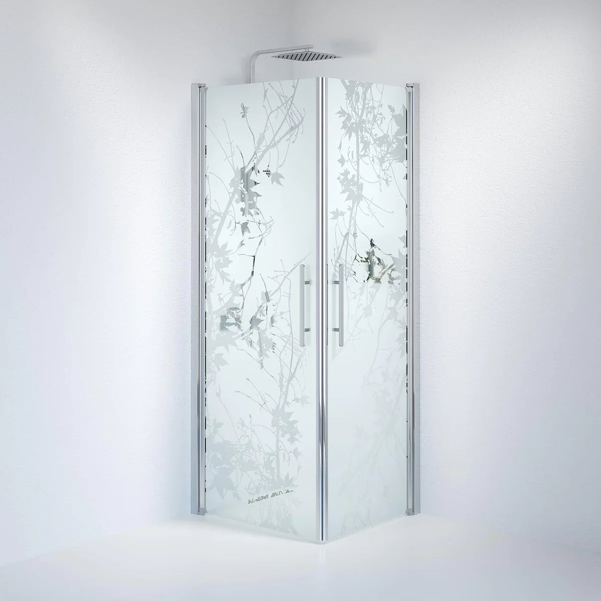 Vänern Duschhörn, Rak, Frostat Decor Glas, Krom Profil - Duschhörna - BATH DELUXE - PRESTIGE - 36 - 708 - 60 - 54 - 00 - BATHDELUXE SWEDEN