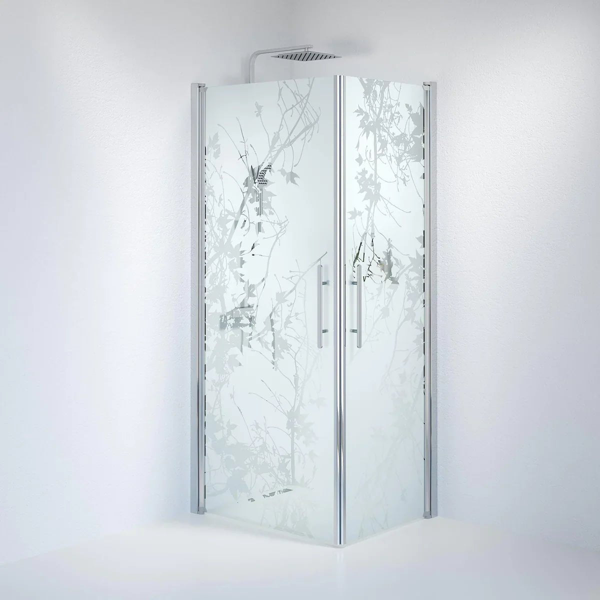 Vänern Duschhörn, Rak, Frostat Decor Glas, Krom Profil - Duschhörna - BATH DELUXE - PRESTIGE - 36 - 708 - 60 - 54 - 00 - BATHDELUXE SWEDEN