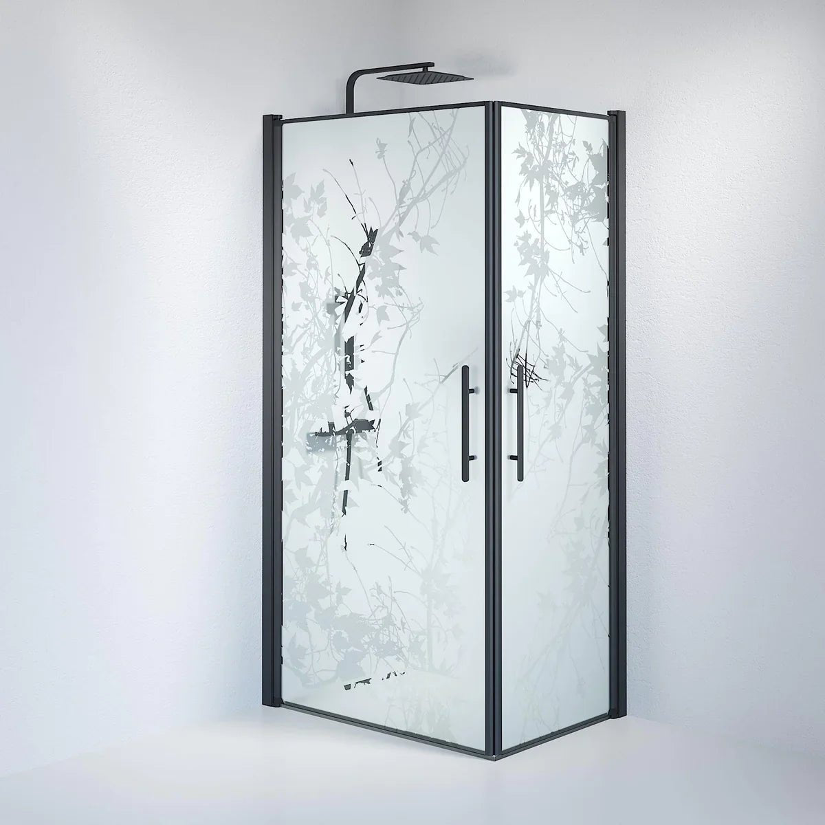 Vänern Duschhörn, Rak, Frostat Decor Glas, Svart Profil - Duschhörna - BATH DELUXE - PRESTIGE - 36 - 701 - 02 - 54 - 00 - BATHDELUXE SWEDEN
