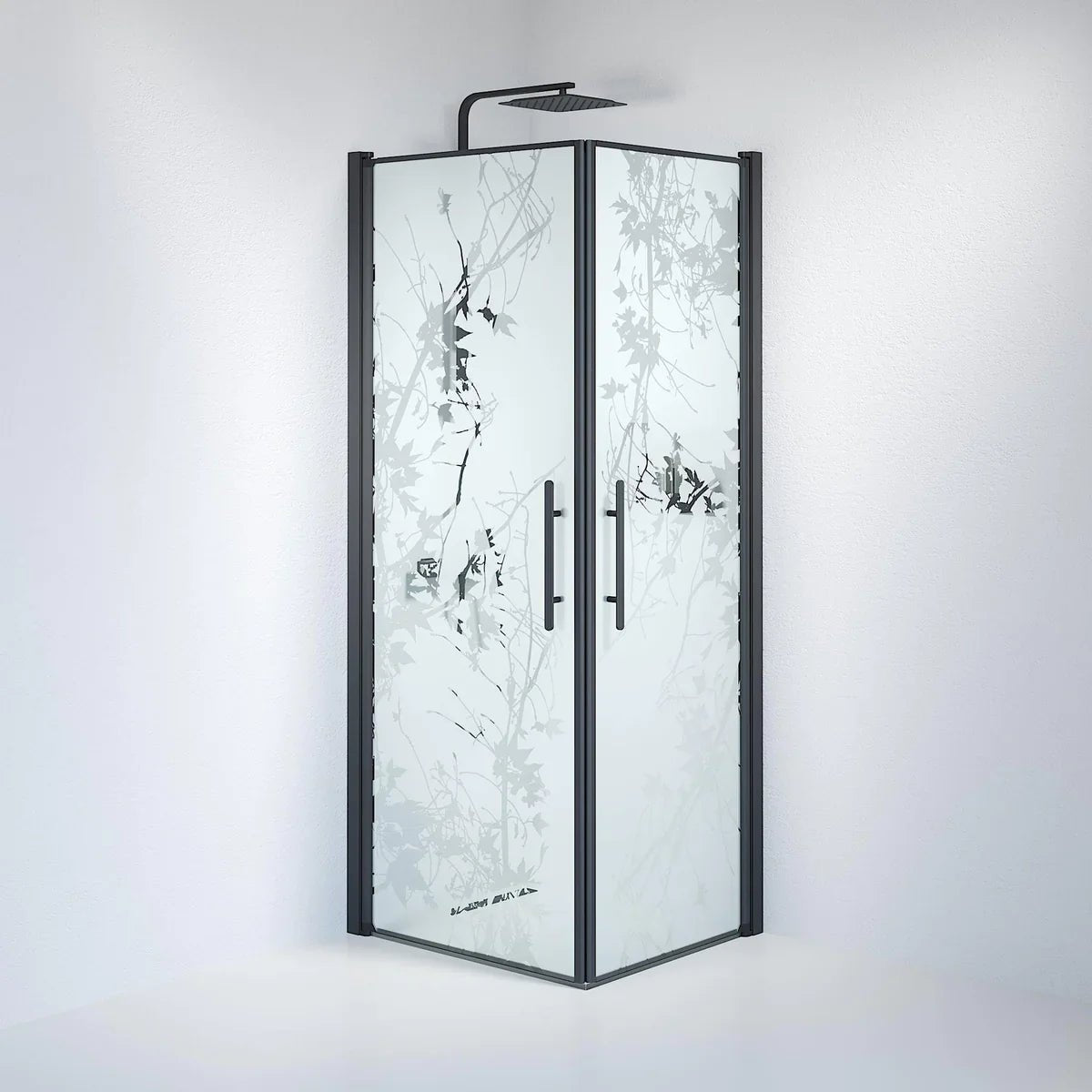 Vänern Duschhörn, Rak, Frostat Decor Glas, Svart Profil - Duschhörna - BATH DELUXE - PRESTIGE - 36 - 708 - 02 - 54 - 00 - BATHDELUXE SWEDEN