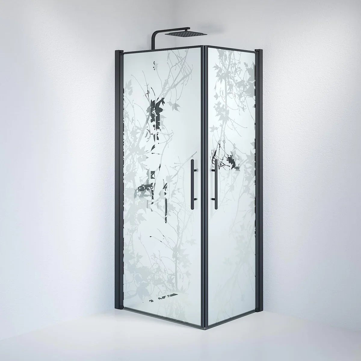 Vänern Duschhörn, Rak, Frostat Decor Glas, Svart Profil - Duschhörna - BATH DELUXE - PRESTIGE - 36 - 708 - 02 - 54 - 00 - BATHDELUXE SWEDEN