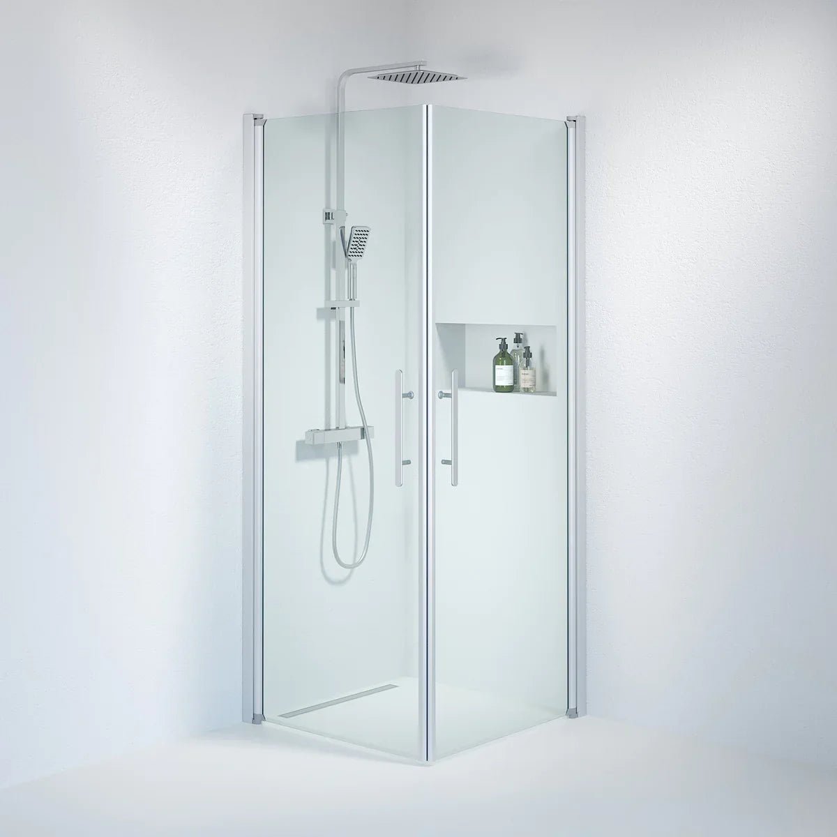 Vänern Duschhörn, Rak, Klarglas, Borstad Aluminium Profil - Duschhörna - BATH DELUXE - PRESTIGE - 36 - 708 - 67 - 50 - 00 - BATHDELUXE SWEDEN
