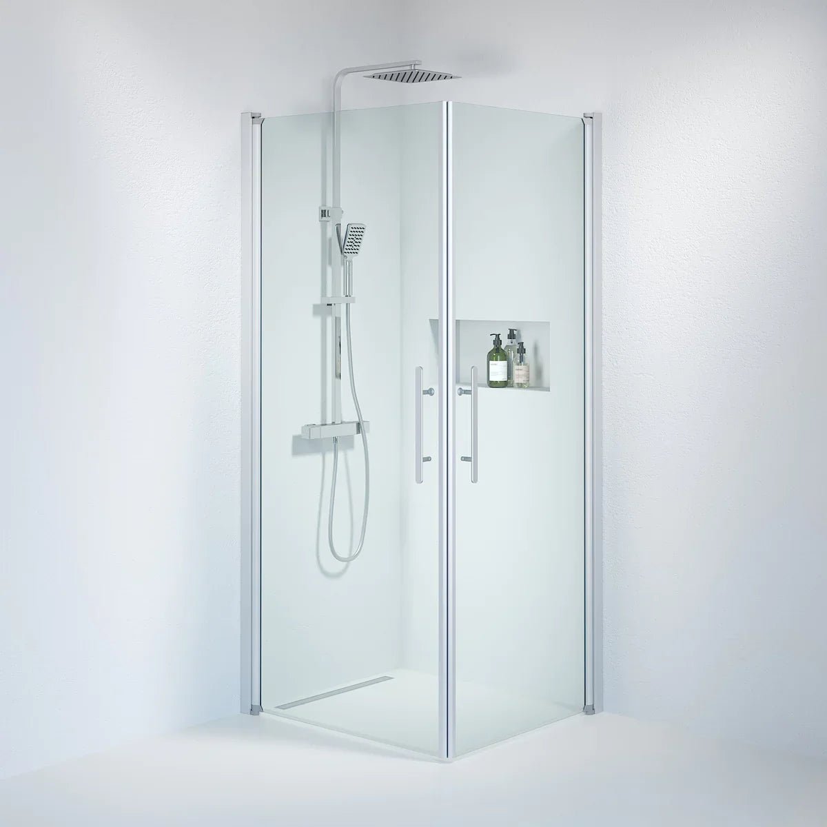 Vänern Duschhörn, Rak, Klarglas, Borstad Aluminium Profil - Duschhörna - BATH DELUXE - PRESTIGE - 36 - 709 - 67 - 50 - 00 - BATHDELUXE SWEDEN