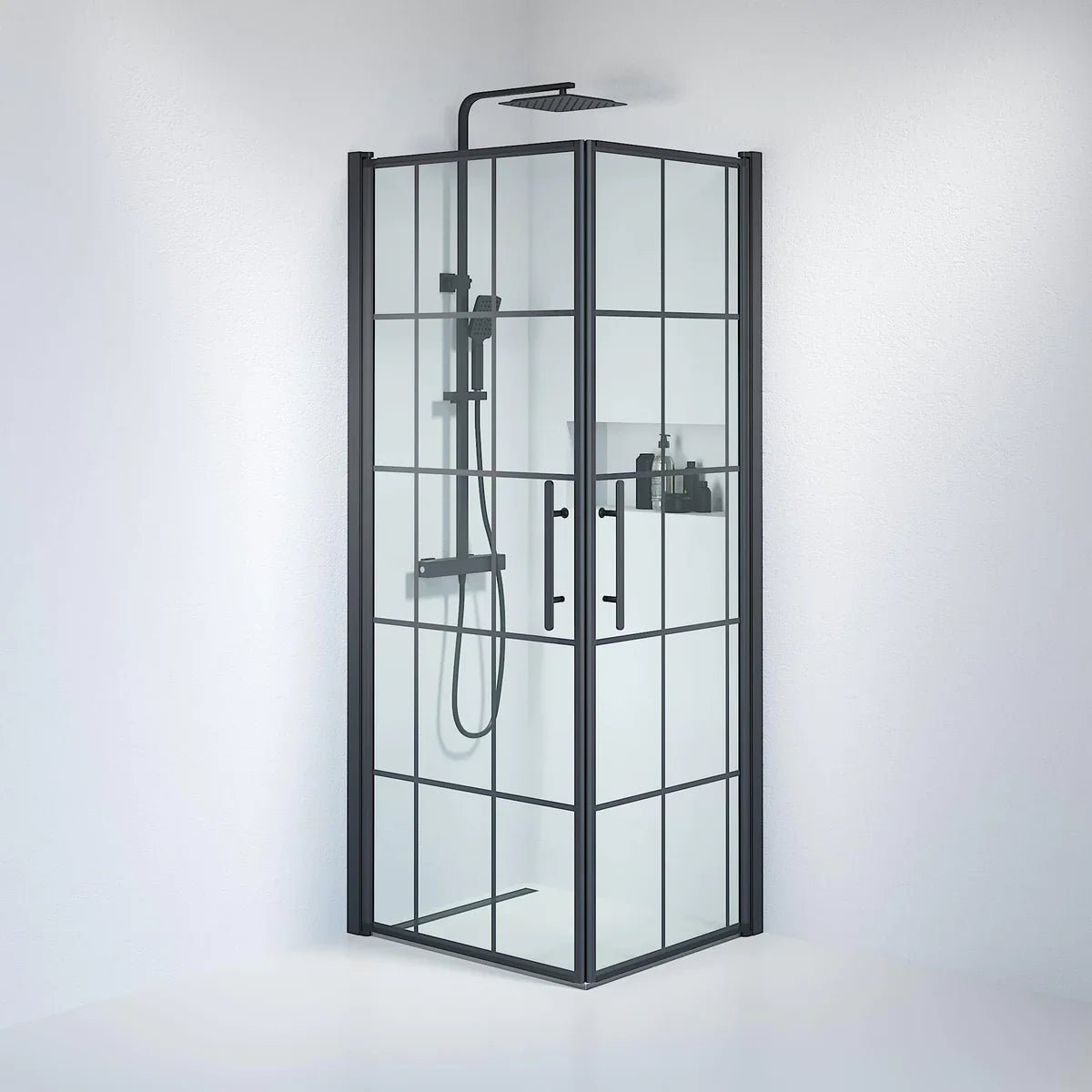 Vänern Duschhörn, Rak, Klarglas med Spröjs, Svart Profil - Duschhörna - BATH DELUXE - PRESTIGE - 36 - 708 - 02 - 49 - 01 - BATHDELUXE SWEDEN