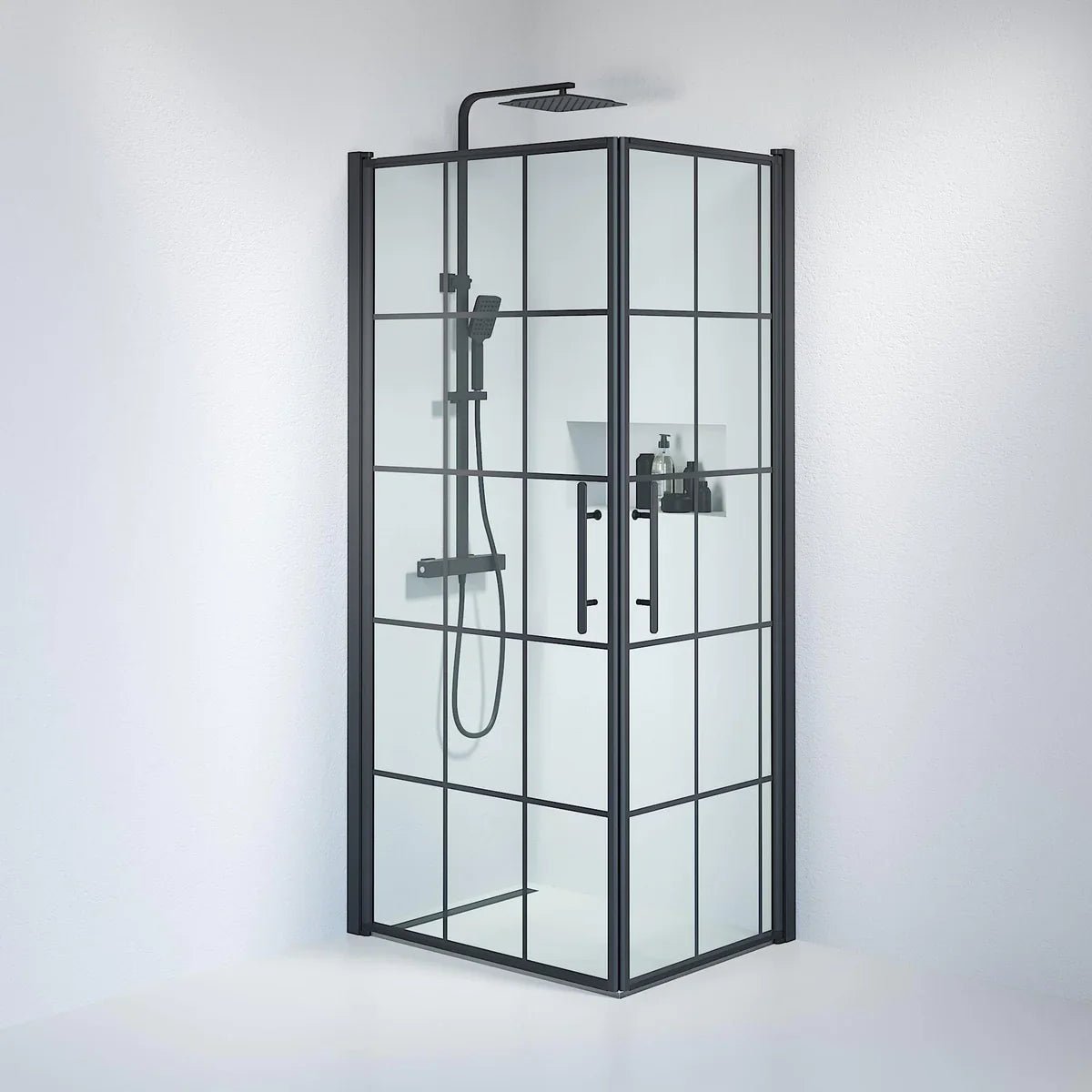 Vänern Duschhörn, Rak, Klarglas med Spröjs, Svart Profil - Duschhörna - BATH DELUXE - PRESTIGE - 36 - 709 - 02 - 49 - 01 - BATHDELUXE SWEDEN