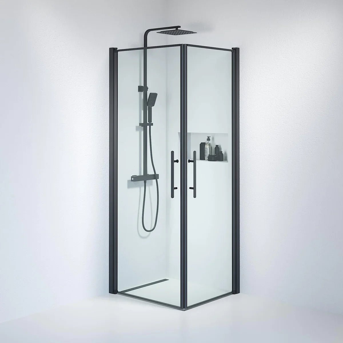 Vänern Duschhörn, Rak, Klarglas, Svart Profil - Duschhörna - BATH DELUXE - PRESTIGE - 36 - 708 - 02 - 50 - 00 - BATHDELUXE SWEDEN
