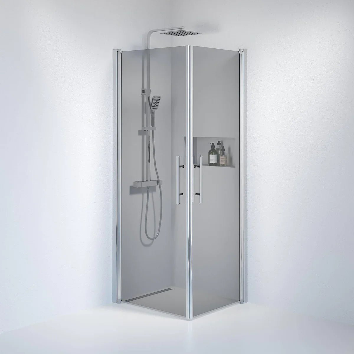 Vänern Duschhörn, Rak, Rökfärgat Glas, Krom Profil - Duschhörna - BATH DELUXE - PRESTIGE - 36 - 708 - 60 - 56 - 00 - BATHDELUXE SWEDEN
