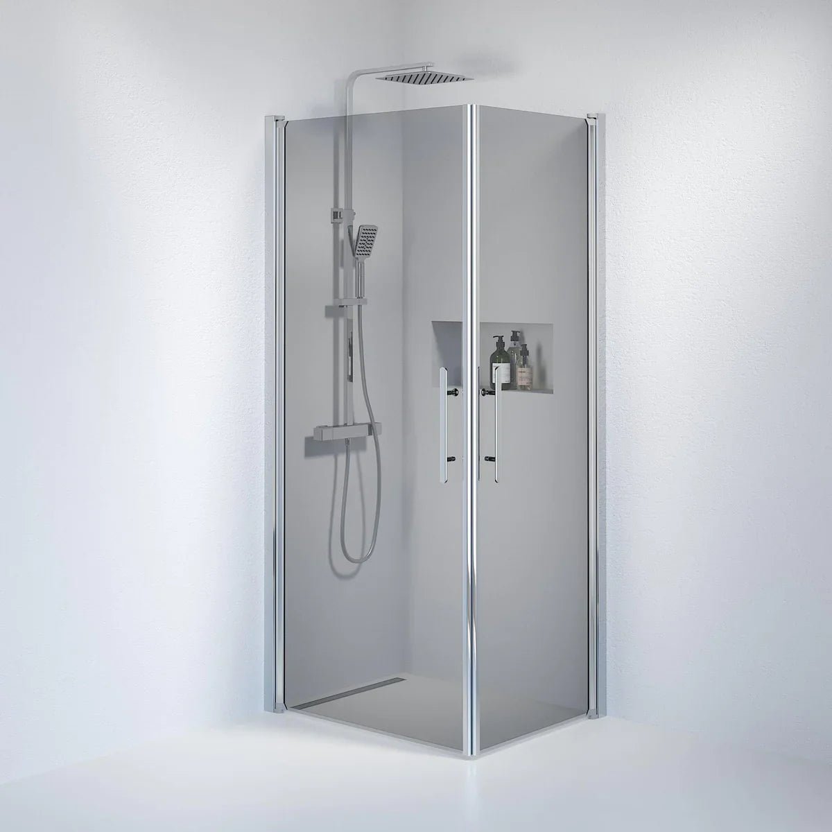 Vänern Duschhörn, Rak, Rökfärgat Glas, Krom Profil - Duschhörna - BATH DELUXE - PRESTIGE - 36 - 709 - 60 - 56 - 00 - BATHDELUXE SWEDEN