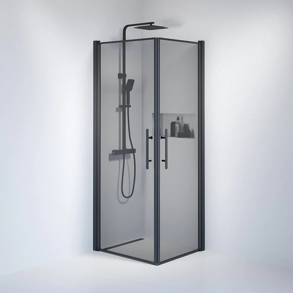 Vänern Duschhörn, Rak, Rökfärgat Glas, Svart Profil - Duschhörna - BATH DELUXE - PRESTIGE - 36 - 708 - 02 - 56 - 00 - BATHDELUXE SWEDEN
