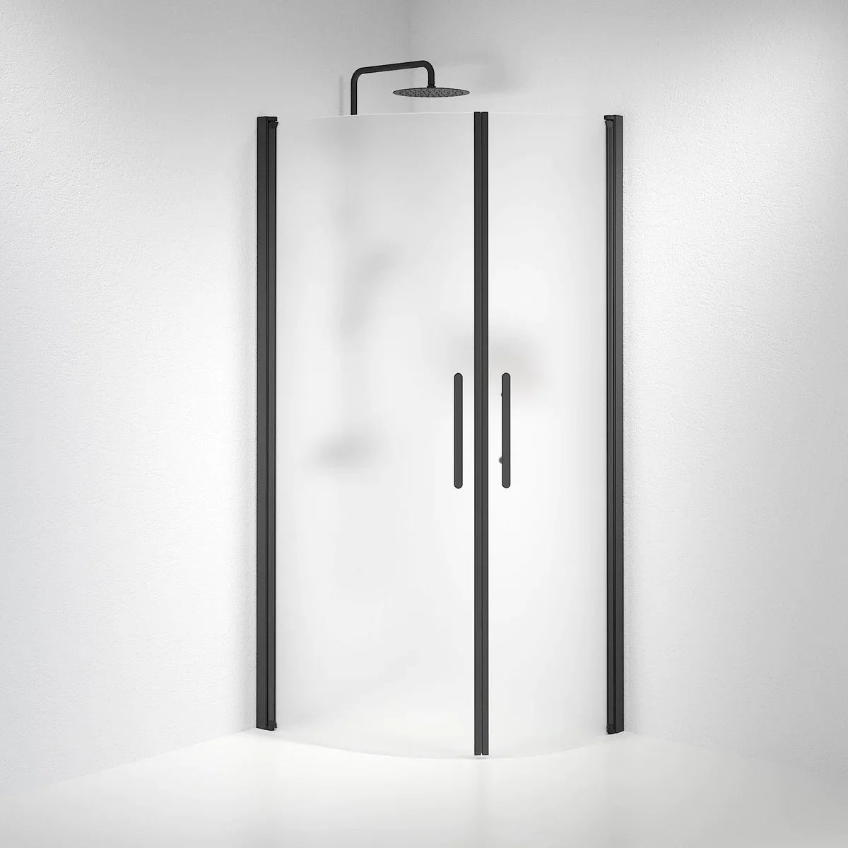 Vänern Duschhörn, Rund, Frostat Glas, Svart Profil - Duschhörna - BATH DELUXE - PRESTIGE - 35 - 701 - 02 - 55 - 00 - BATHDELUXE SWEDEN
