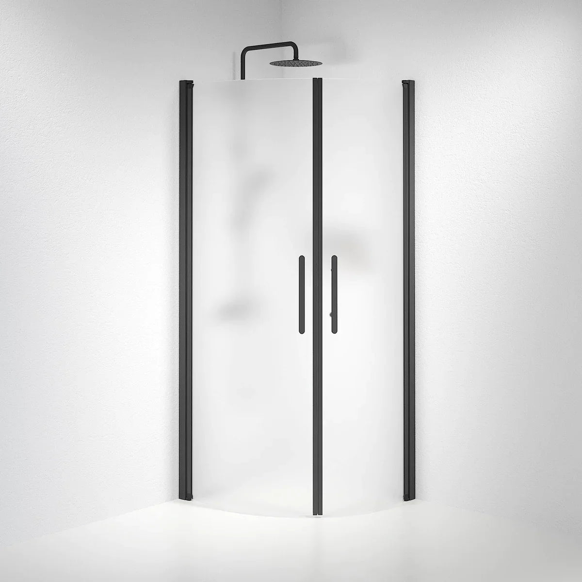 Vänern Duschhörn, Rund, Frostat Glas, Svart Profil - Duschhörna - BATH DELUXE - PRESTIGE - 35 - 709 - 02 - 55 - 00 - BATHDELUXE SWEDEN