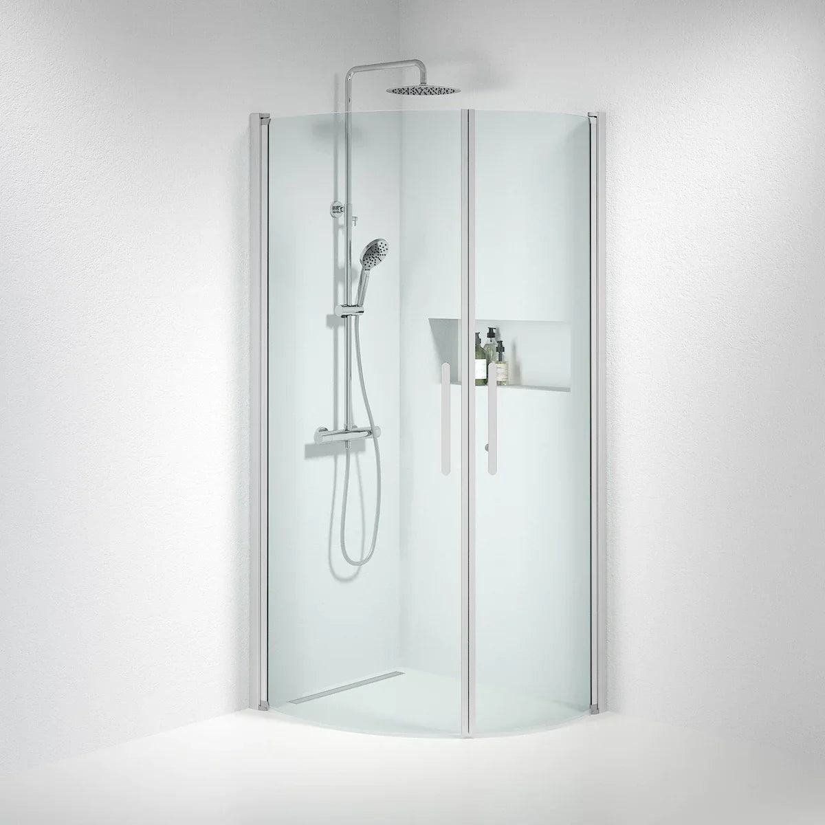 Vänern Duschhörn, Rund, Klarglas, Borstad Aluminium Profil - Duschhörna - BATH DELUXE - PRESTIGE - 35 - 701 - 67 - 50 - 00 - BATHDELUXE SWEDEN
