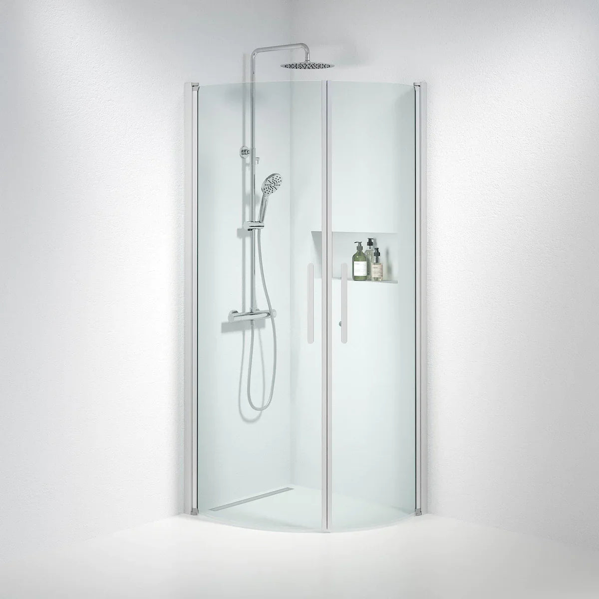 Vänern Duschhörn, Rund, Klarglas, Borstad Aluminium Profil - Duschhörna - BATH DELUXE - PRESTIGE - 35 - 709 - 67 - 50 - 00 - BATHDELUXE SWEDEN