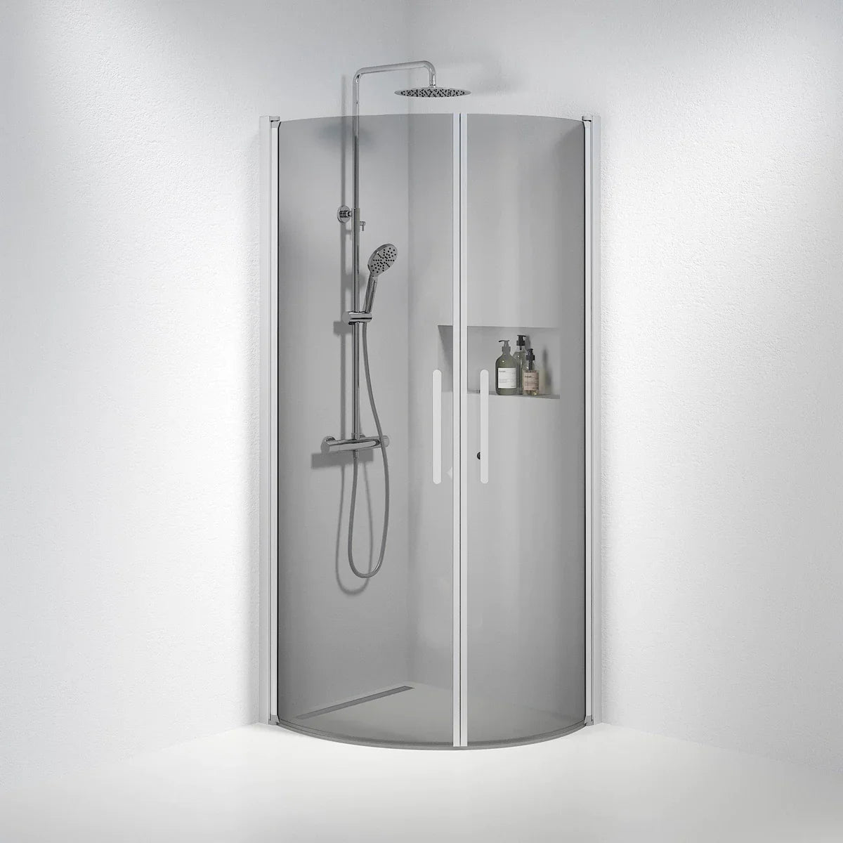 Vänern Duschhörn, Rund, Rökfärgat Glas, Borstad Aluminium Profil - Duschhörna - BATH DELUXE - PRESTIGE - 35 - 709 - 67 - 56 - 00 - BATHDELUXE SWEDEN