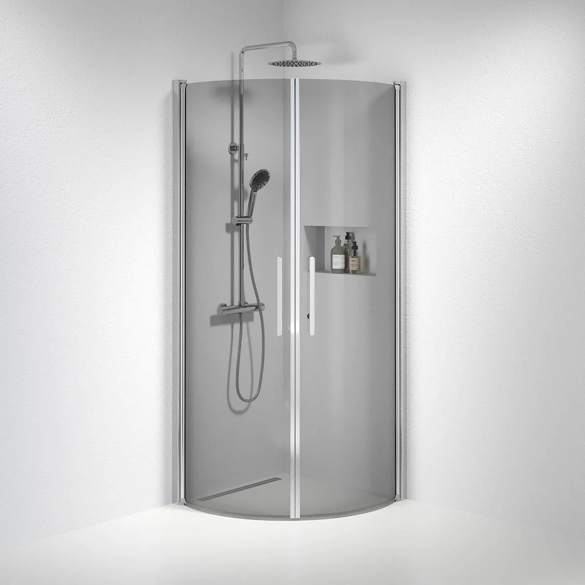 Vänern Duschhörn, Rund, Rökfärgat Glas, Krom Profil - Duschhörna - BATH DELUXE - PRESTIGE - 35 - 709 - 60 - 56 - 00 - BATHDELUXE SWEDEN
