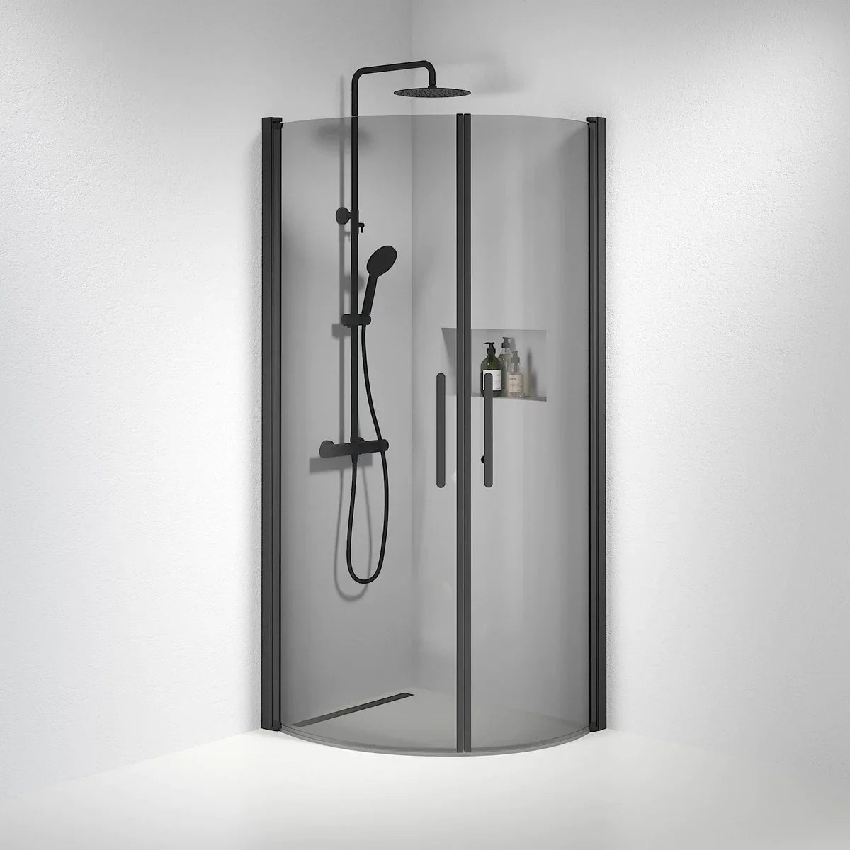 Vänern Duschhörn, Rund, Rökfärgat Glas, Svart Profil - Duschhörna - BATH DELUXE - PRESTIGE - 35 - 709 - 02 - 56 - 00 - BATHDELUXE SWEDEN