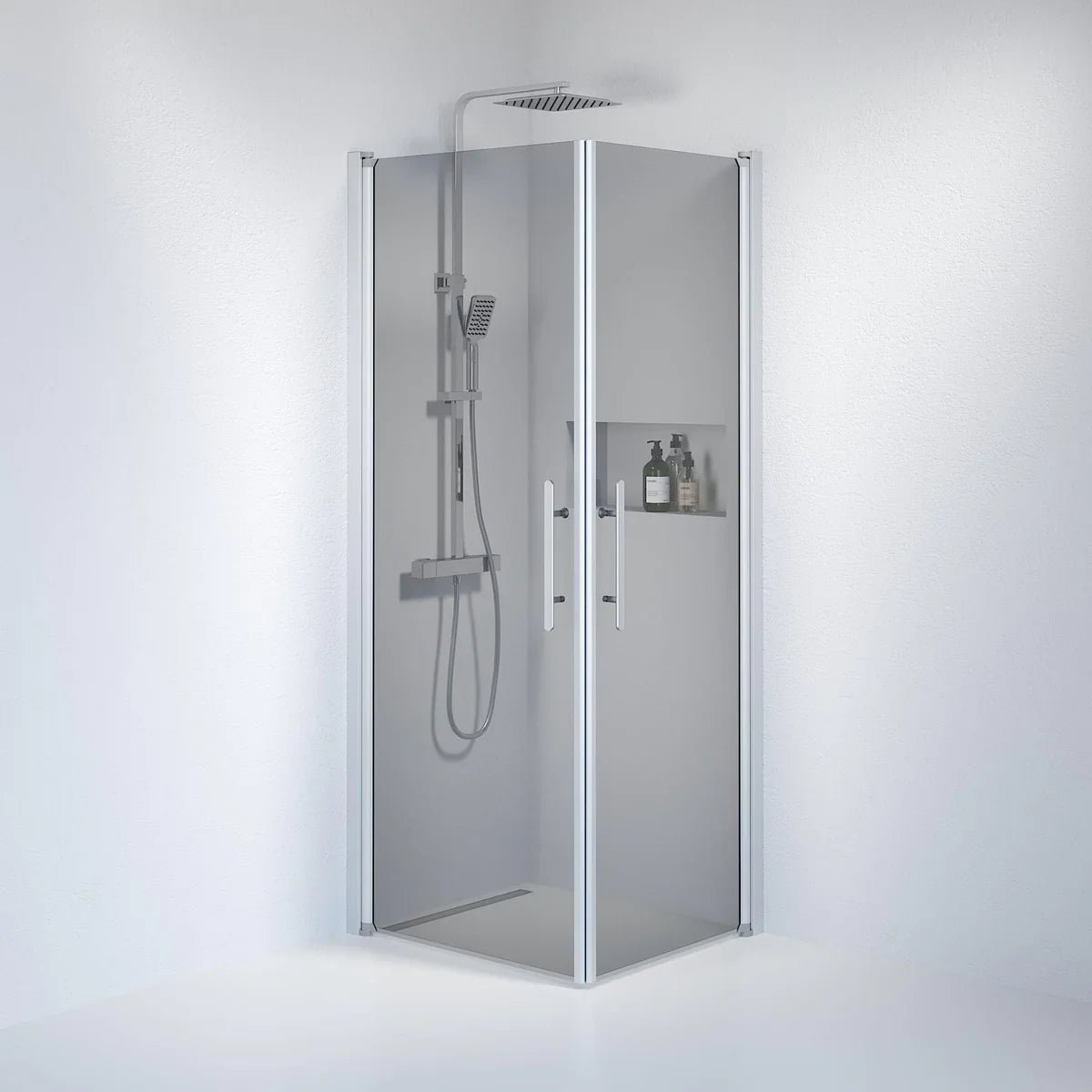 Vänern Duschhörn,Rak, Rökfärgat Glas, Borstad Aluminium Profil - Duschhörna - BATH DELUXE - PRESTIGE - 36 - 708 - 67 - 56 - 00 - BATHDELUXE SWEDEN