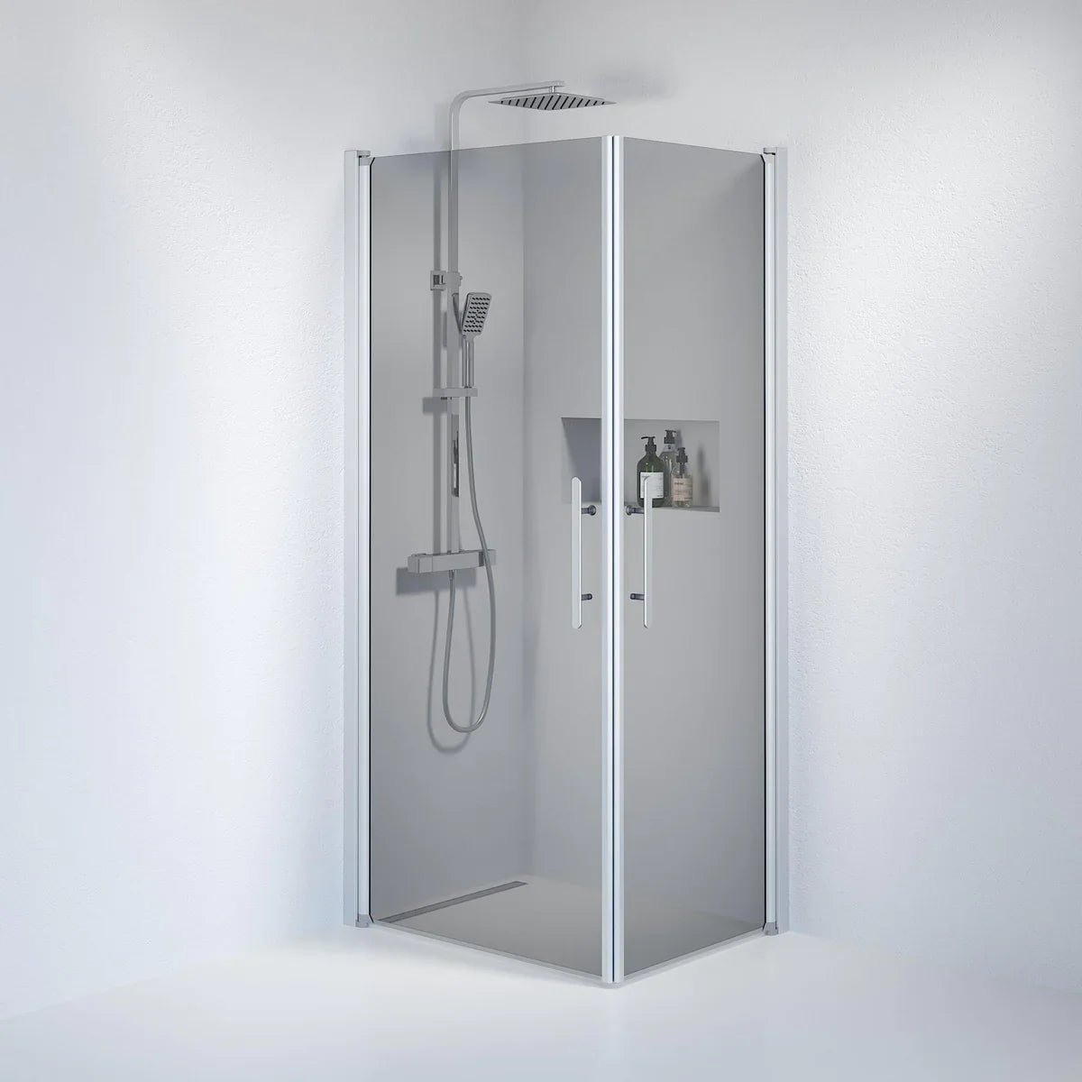 Vänern Duschhörn,Rak, Rökfärgat Glas, Borstad Aluminium Profil - Duschhörna - BATH DELUXE - PRESTIGE - 36 - 709 - 67 - 56 - 00 - BATHDELUXE SWEDEN