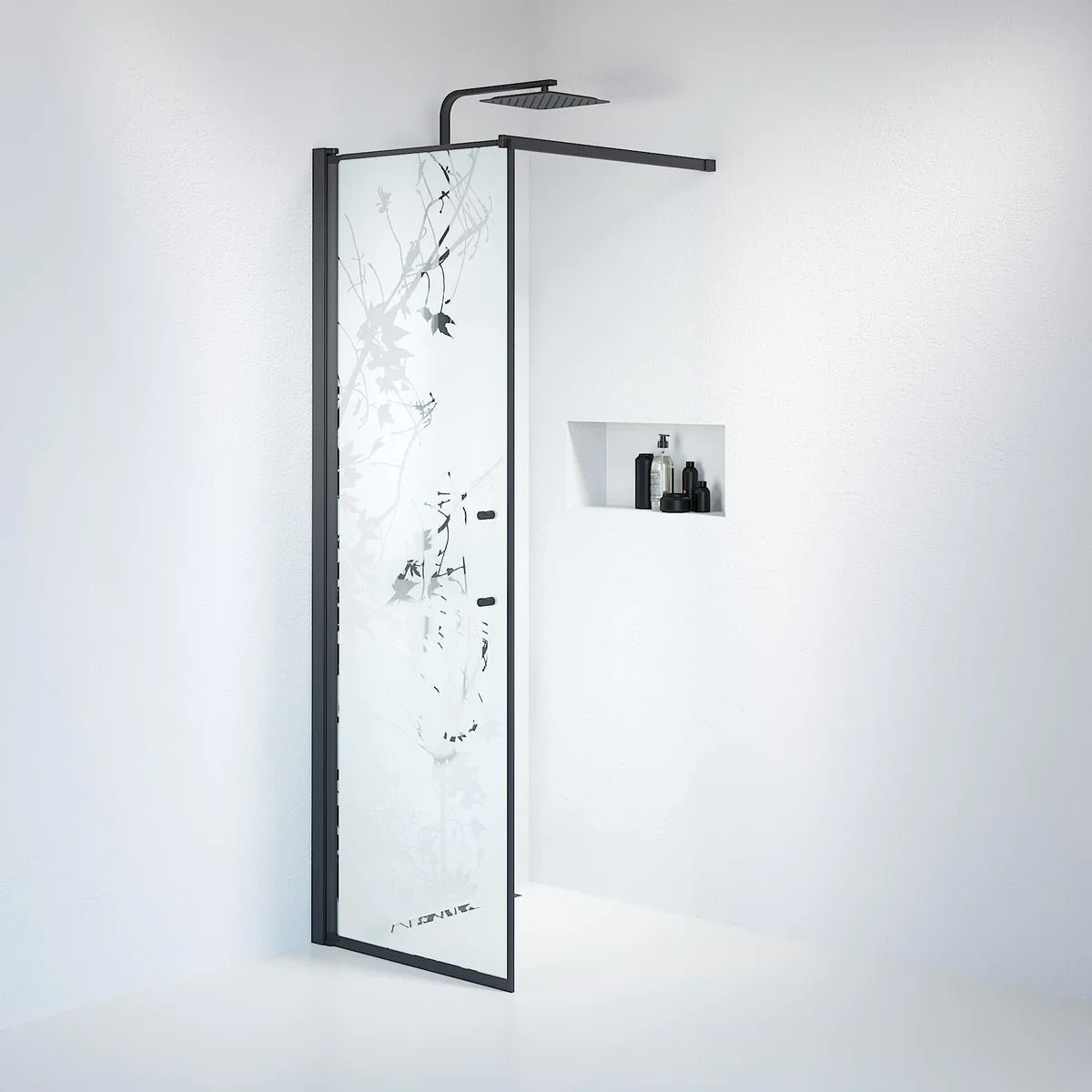 Vänern Duschvägg, Frostat Decor Glas, Svart Profil - Duschväggar - BATH DELUXE - PRESTIGE - 39 - 070 - 02 - 54 - 00 - BATHDELUXE SWEDEN