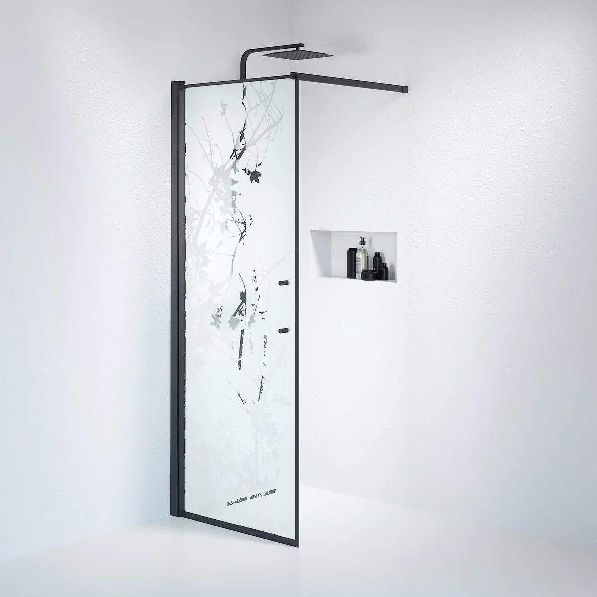 Vänern Duschvägg, Frostat Decor Glas, Svart Profil - Duschväggar - BATH DELUXE - PRESTIGE - 39 - 080 - 02 - 54 - 00 - BATHDELUXE SWEDEN