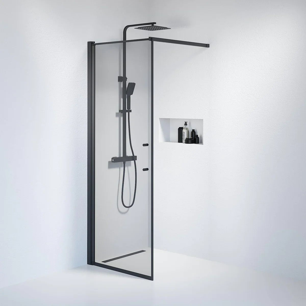 Vänern Duschvägg, Rökfärgat Glas, Svart Profil - Duschväggar - BATH DELUXE - PRESTIGE - 39 - 080 - 02 - 56 - 00 - BATHDELUXE SWEDEN