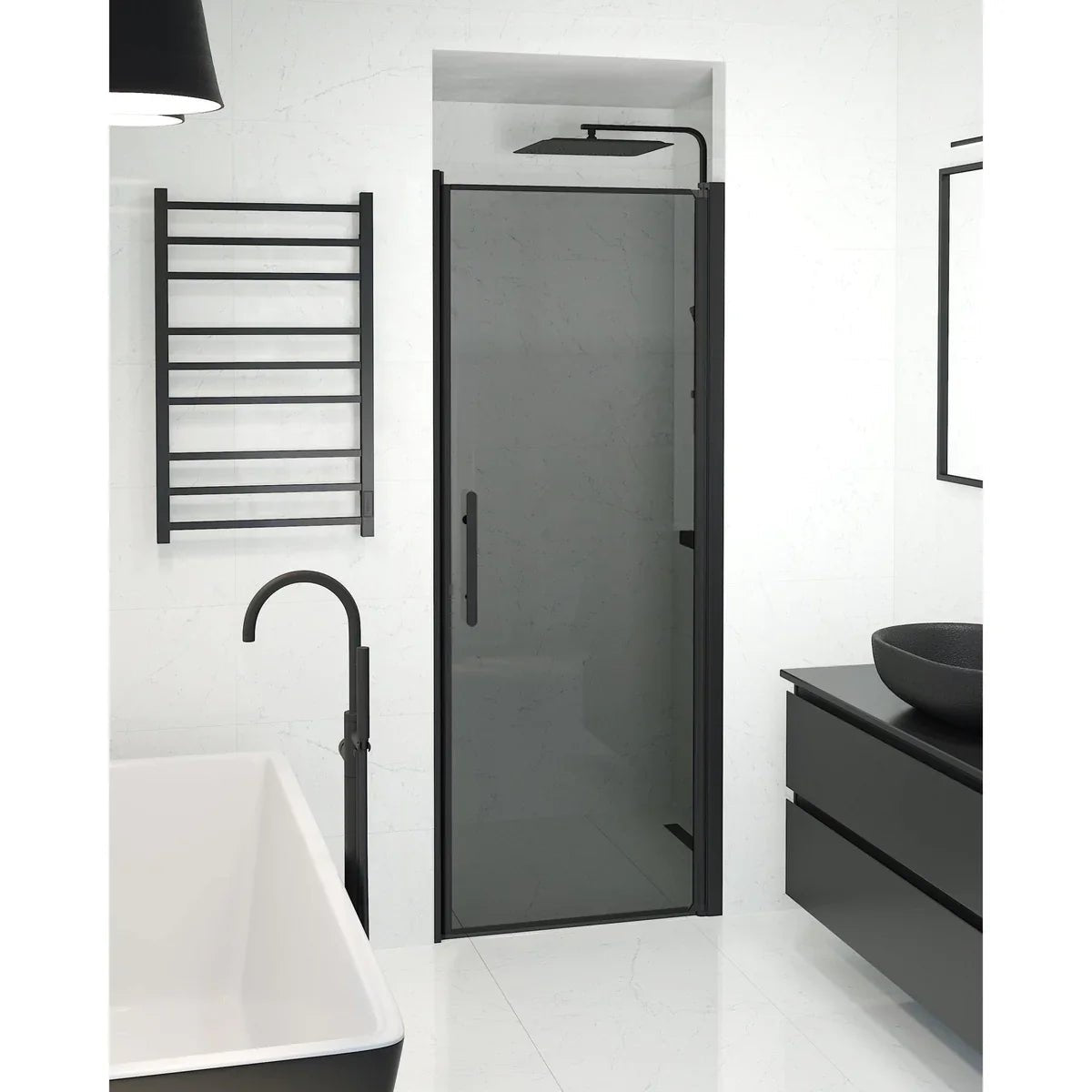Vänern Niche Duschdörr, Rökfärgat Glas, Svart Profil - Nischduschar - BATH DELUXE - PRESTIGE - 38 - 080 - 00 - 56 - 00 - BATHDELUXE SWEDEN