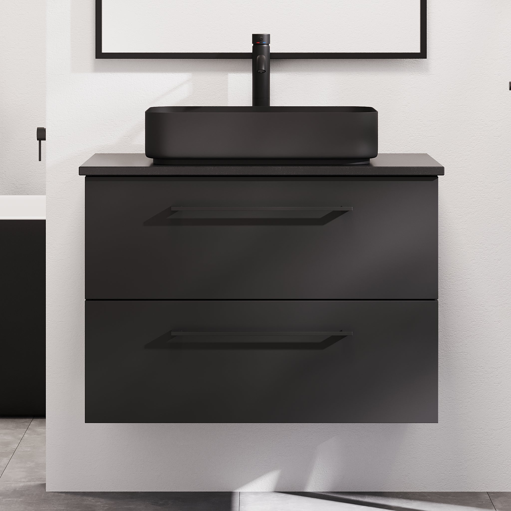 Vårhus Badrumsmöbel, Svart Matt - Tvättställsskåp - BATH DELUXE - PRESTIGE - 70 - 080 - 32 - 02 - 40 - BATHDELUXE SWEDEN