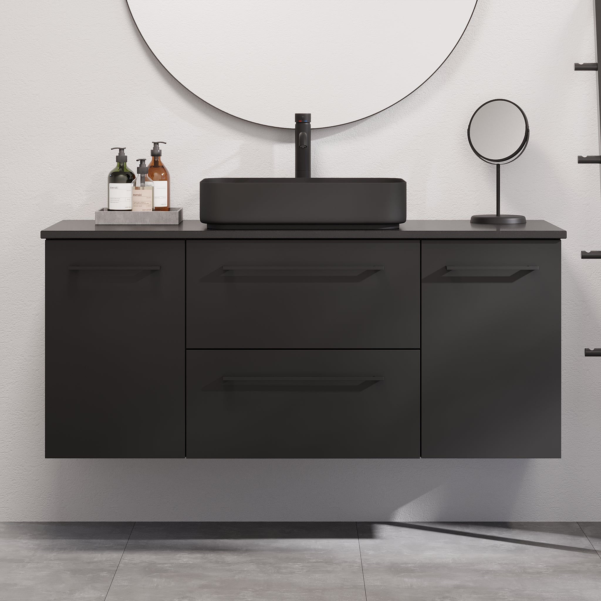 Vårhus Badrumsmöbel, Svart Matt - Tvättställsskåp - BATH DELUXE - PRESTIGE - 70 - 130 - 32 - 02 - 40 - BATHDELUXE SWEDEN
