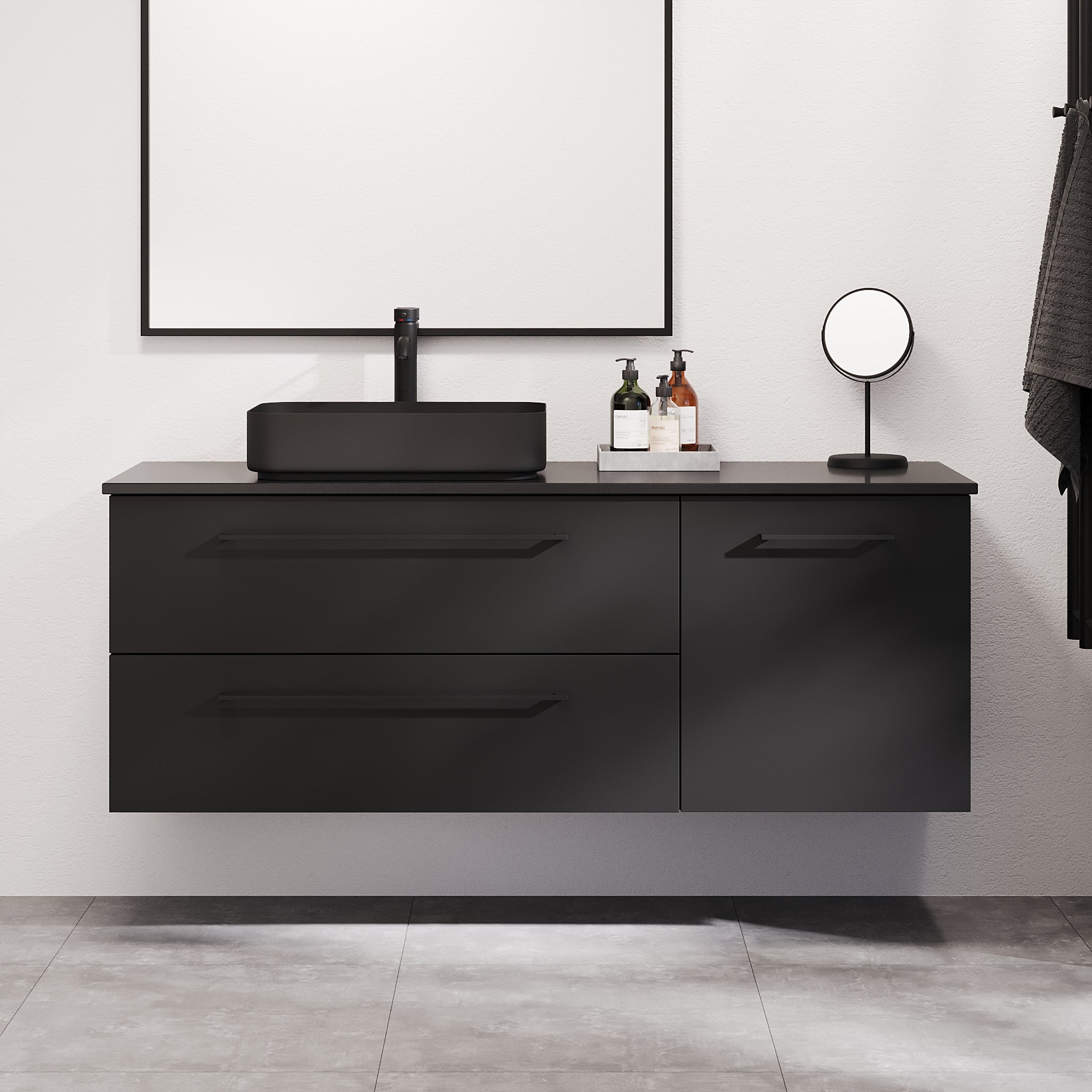 Vårhus Badrumsmöbel, Svart Matt - Tvättställsskåp - BATH DELUXE - PRESTIGE - 70 - 150 - 32 - 02 - 40 - BATHDELUXE SWEDEN