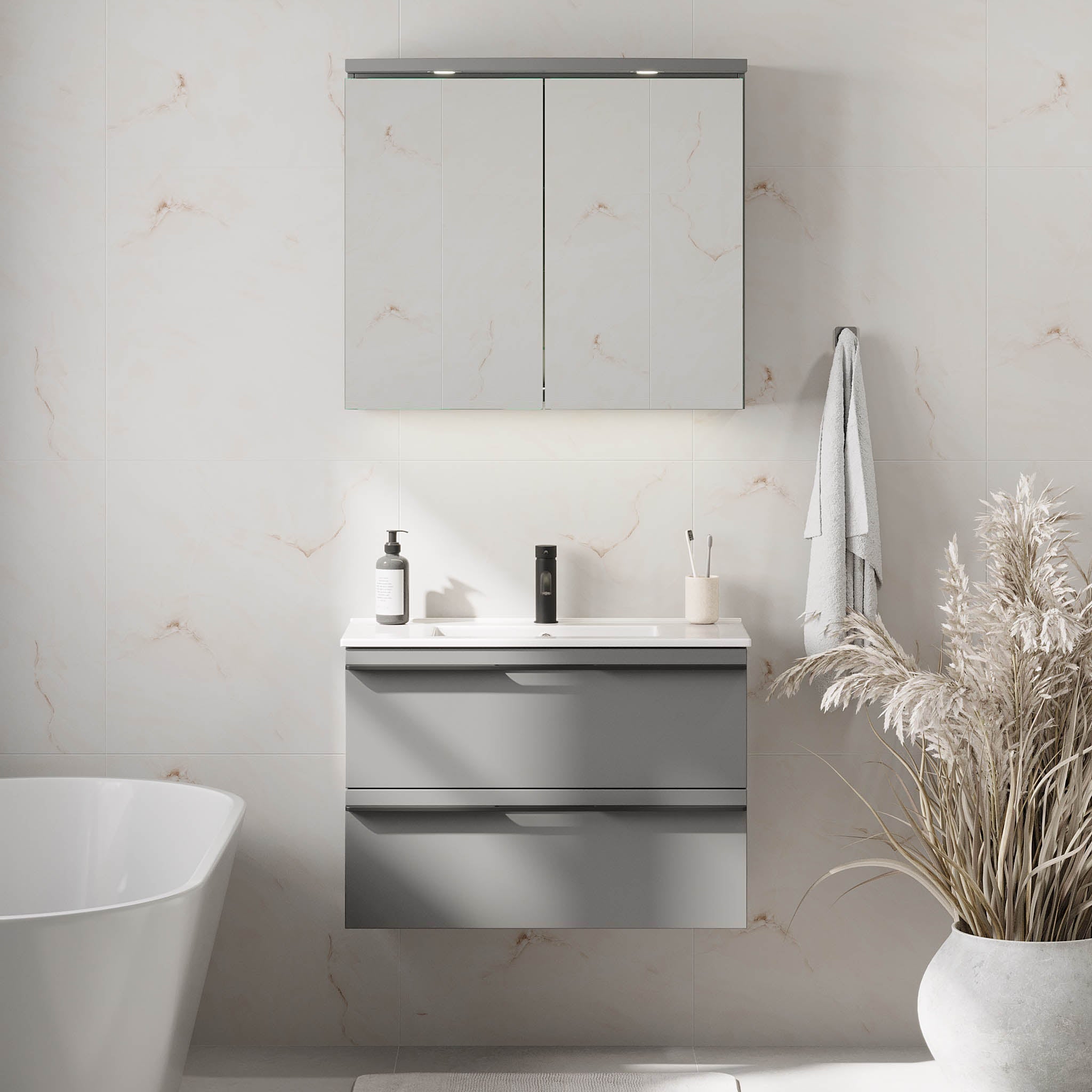 Verdal Badrumsmöbel, Grå Matt - Tvättställsskåp - BATH DELUXE - PRESTIGE - 70 - 080 - 70 - 03 - 31 - BATHDELUXE SWEDEN