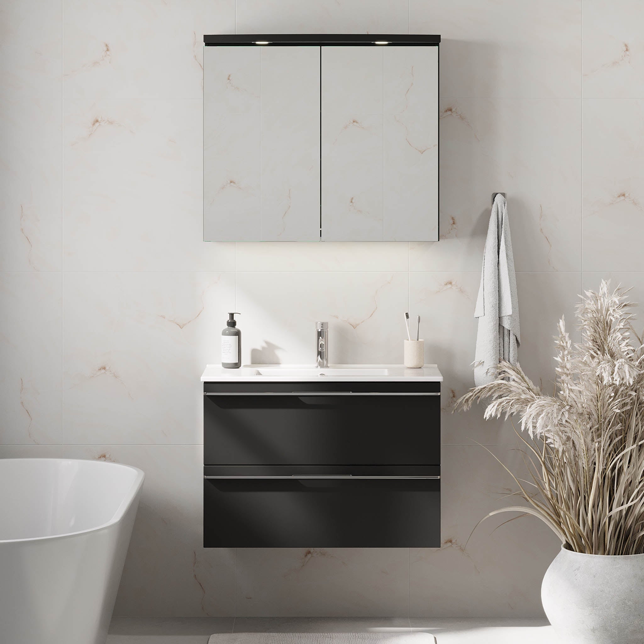 Verdal Badrumsmöbel, Svart Matt - Tvättställsskåp - BATH DELUXE - PRESTIGE - 70 - 080 - 70 - 02 - 31 - BATHDELUXE SWEDEN