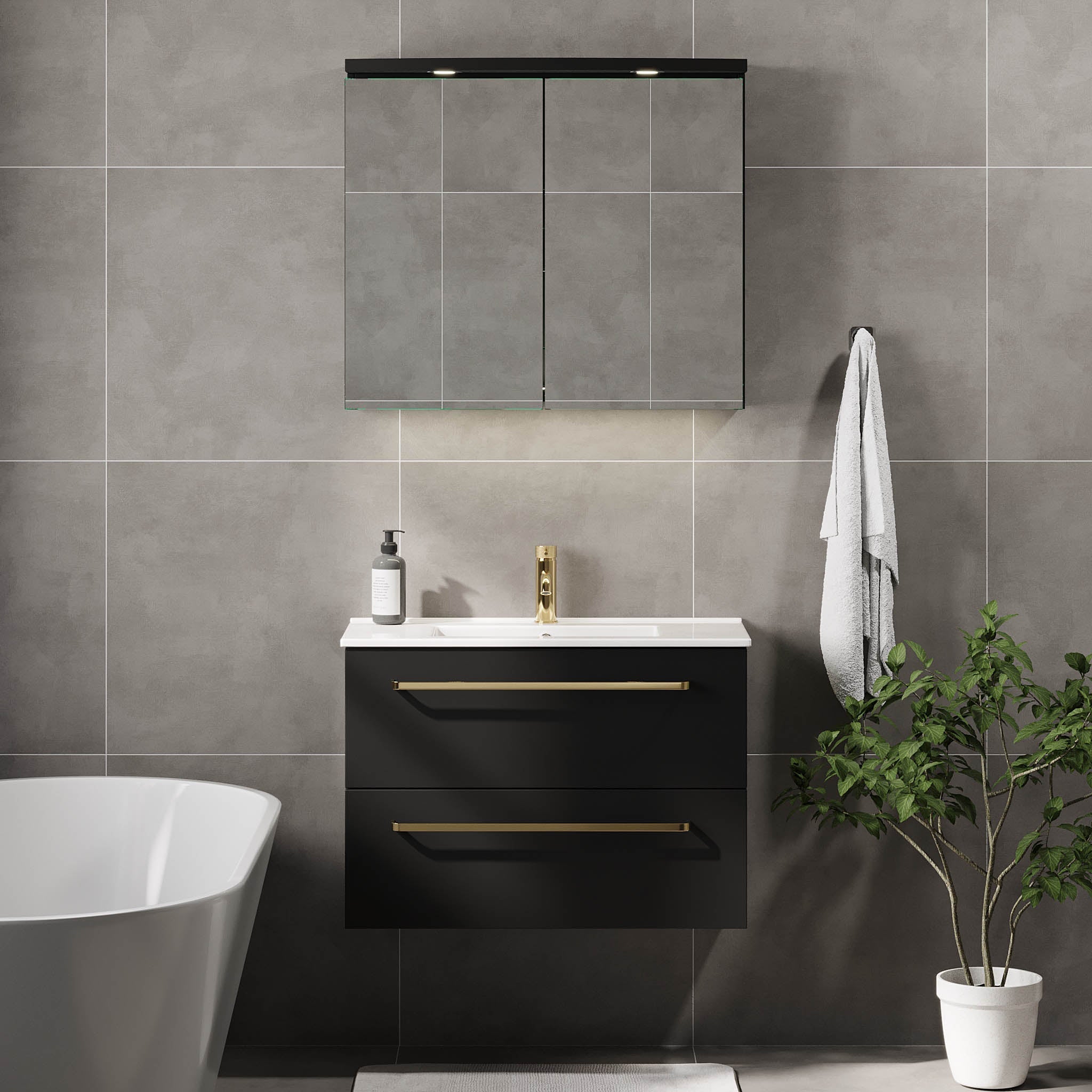 Volda Slimline Badrumsmöbel, Svart Matt - Tvättställsskåp - BATH DELUXE - PRESTIGE - 70 - 080 - 70 - 02 - 30 - BATHDELUXE SWEDEN