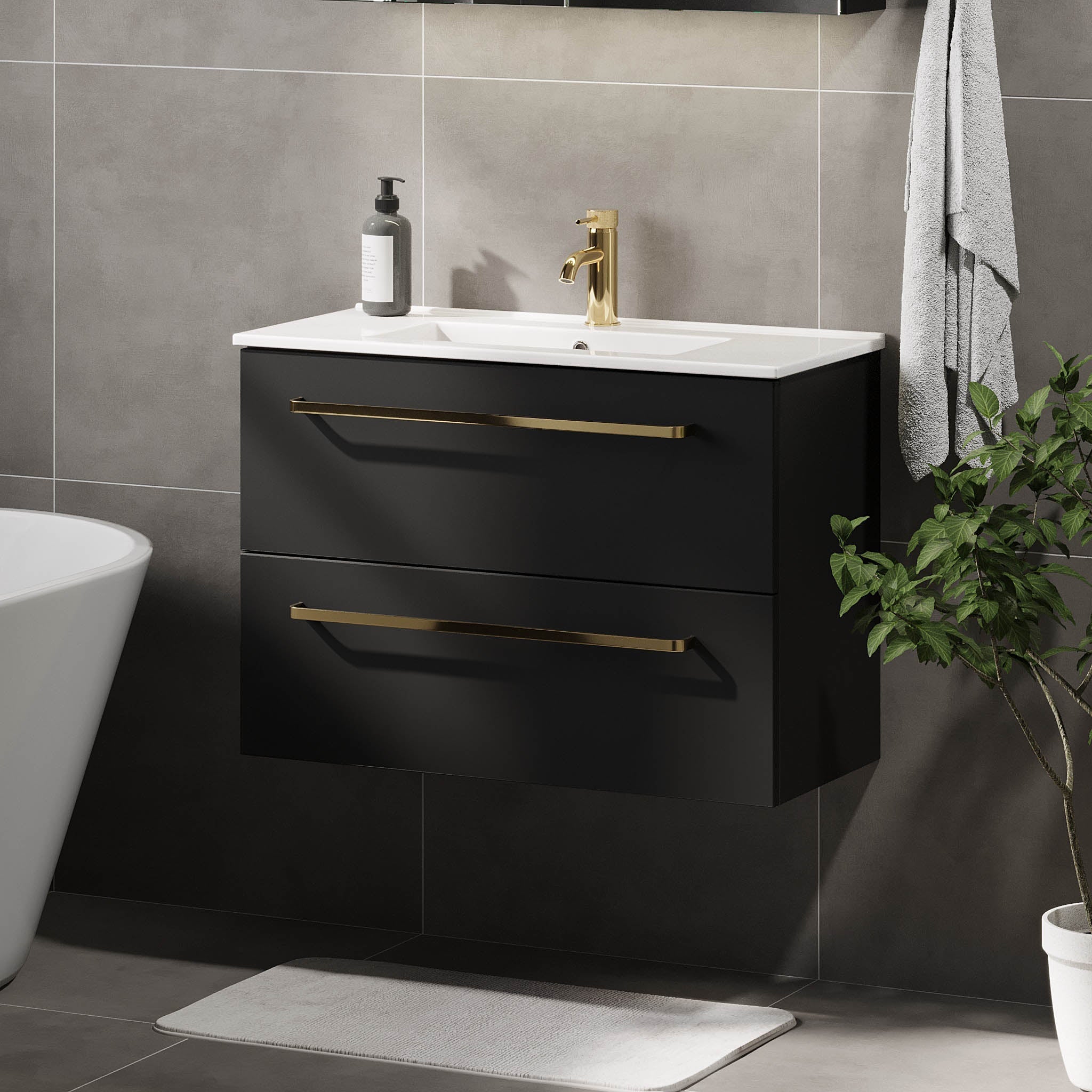 Volda Slimline Badrumsmöbel, Svart Matt - Tvättställsskåp - BATH DELUXE - PRESTIGE - 70 - 100 - 70 - 02 - 30 - BATHDELUXE SWEDEN